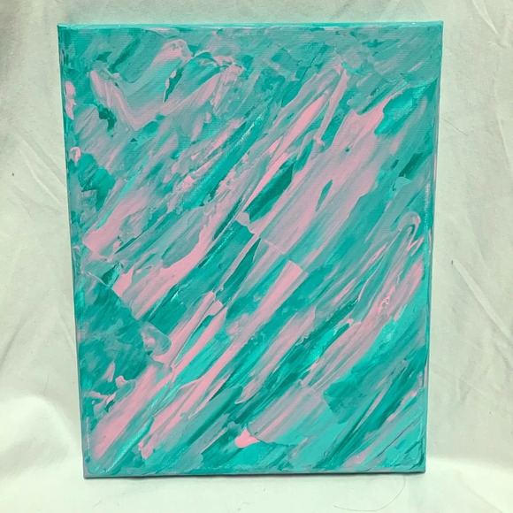 Original 8x10 Painting Pink & Green on Canvas - Picture 1 of 6